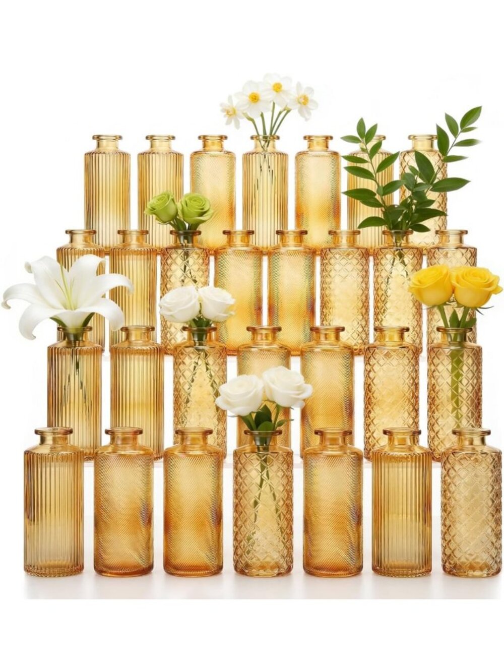 Set of 30 Small Gold Amber Glass Bud Vases - Elegant Flower Decor for Home